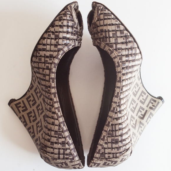 SOLD! FENDI Zucca Peep-Toe Wedges - Picture 3 of 8